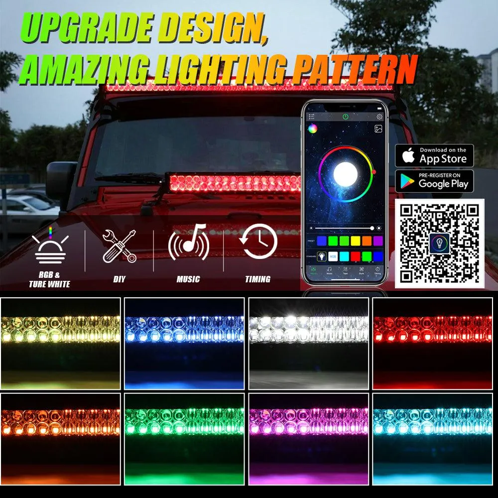 52" V-PRO SERIES RGBW LED LIGHT BARS   7" RGB Headlights   4" RGB Fog Light for Jeep Wrangler JK TJ LJ CJ