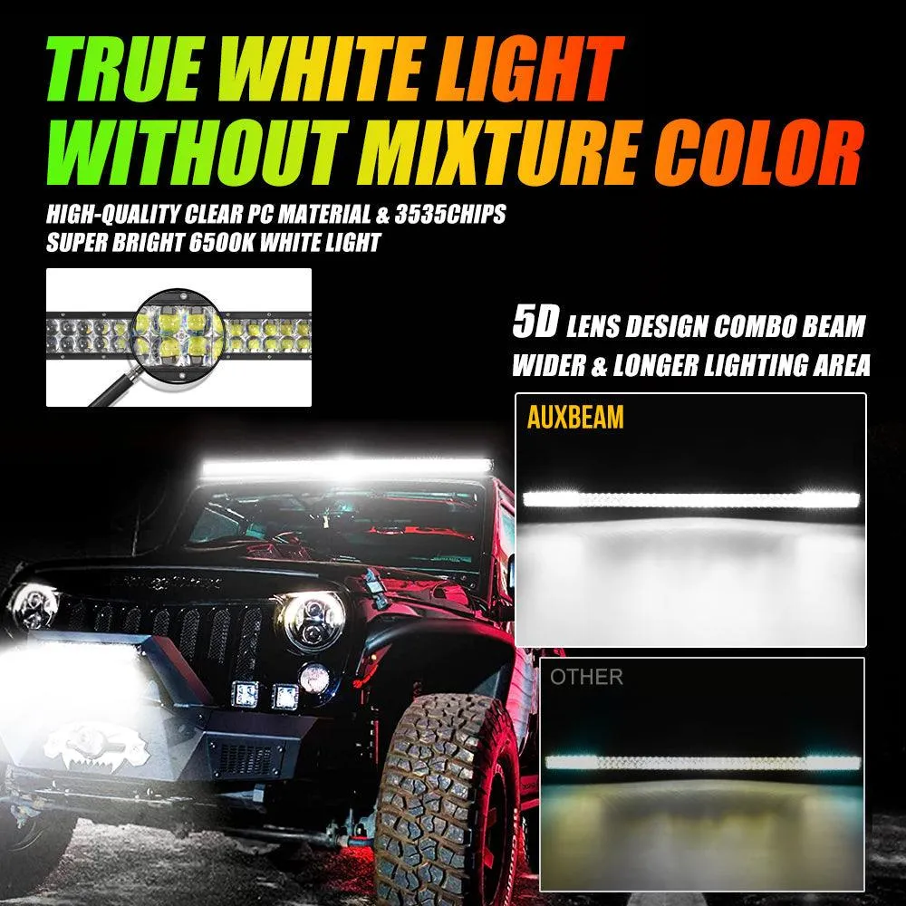 52" V-PRO SERIES RGBW LED LIGHT BARS   7" RGB Headlights   4" RGB Fog Light for Jeep Wrangler JK TJ LJ CJ