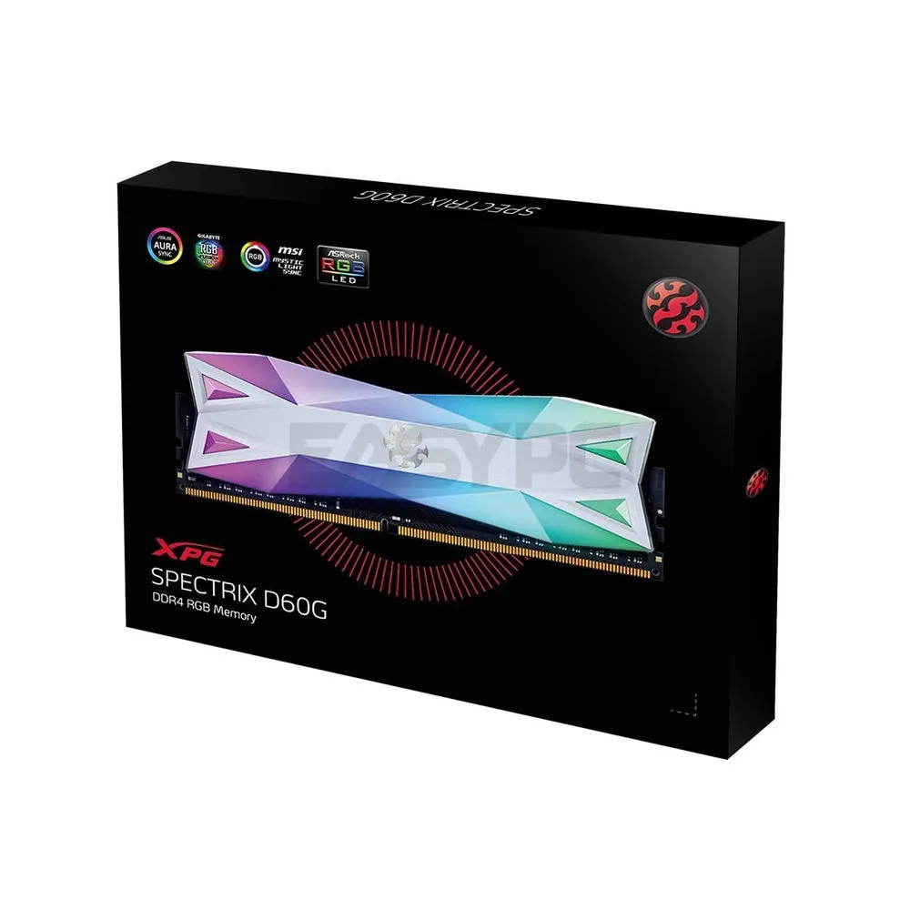 Adata Spectrix D60G 16GB 2x8 3200mhz Ddr4 RGB Lights Memory Tungsten Grey White