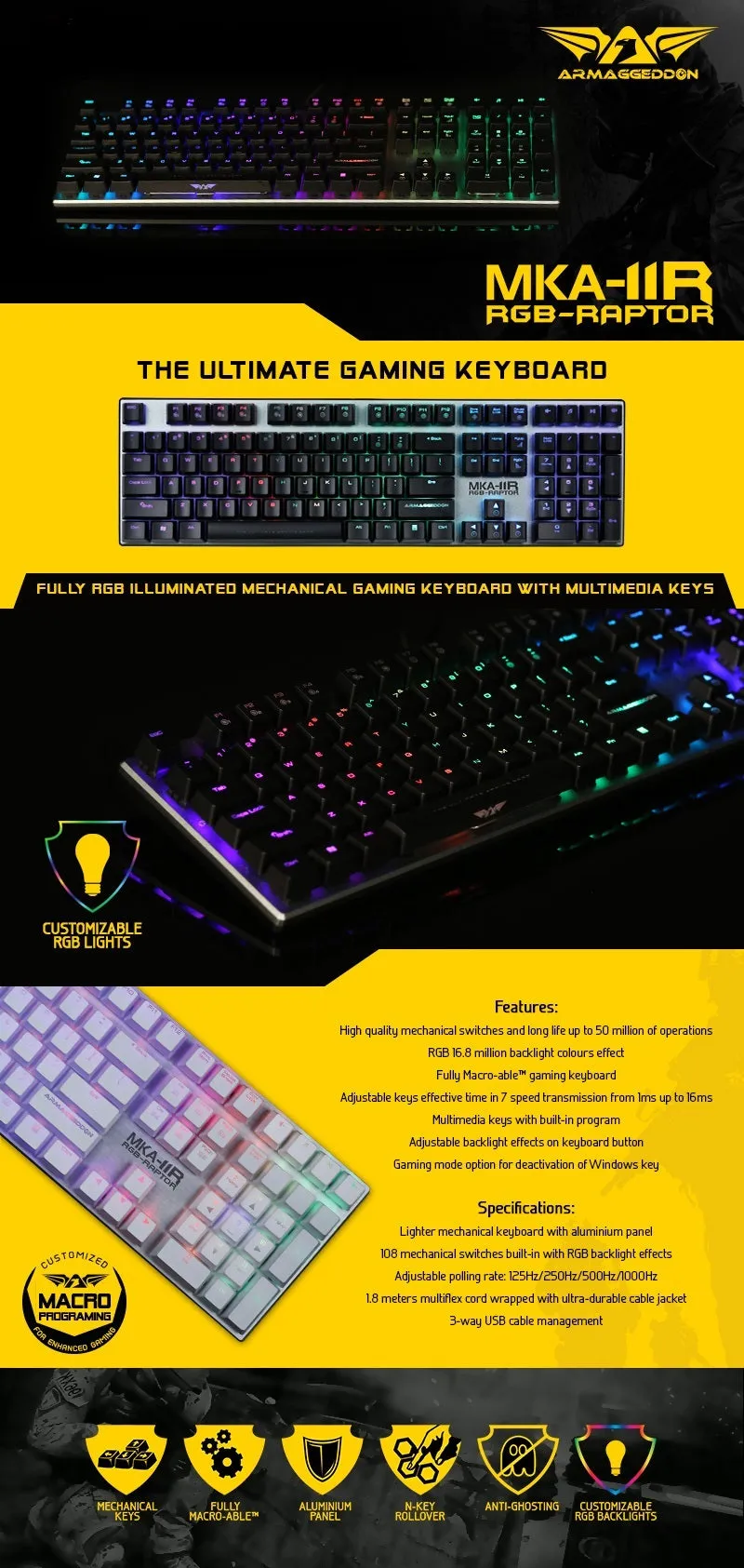 Armaggeddon Mechanical Wired Gaming Keyboard MKA-11R Pro