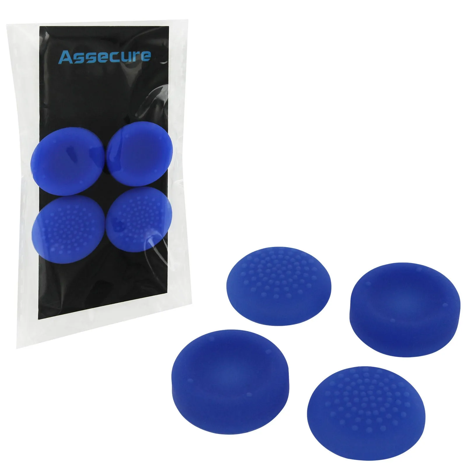 Assecure concave & convex soft silicone thumb grips for Sony PS4, analog thumb stick non slip grip caps for Playstation 4 controller - 4 pack blue