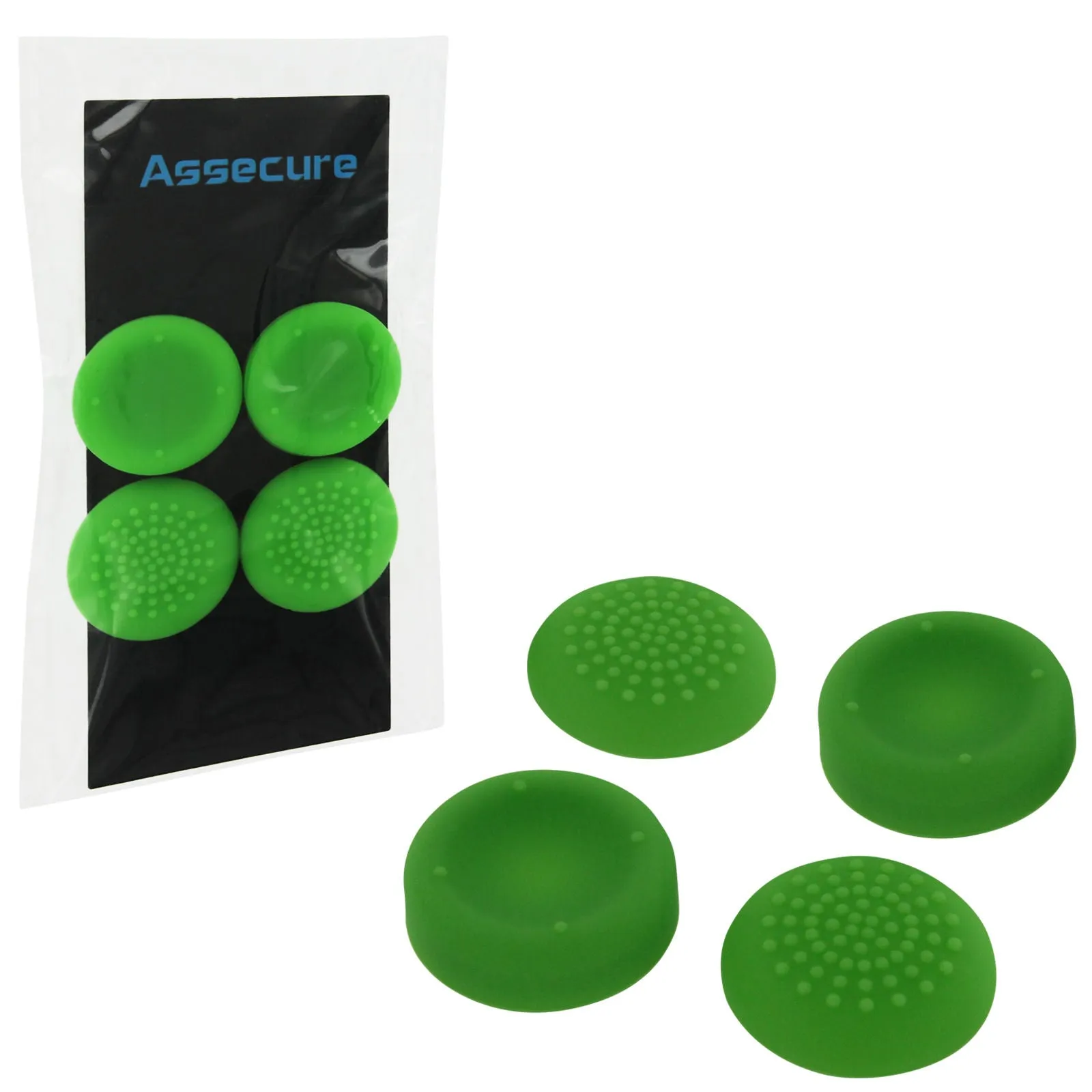 Assecure concave & convex soft silicone thumb grips for Sony PS4, analog thumb stick non slip grip caps for Playstation 4 controller - 4 pack green