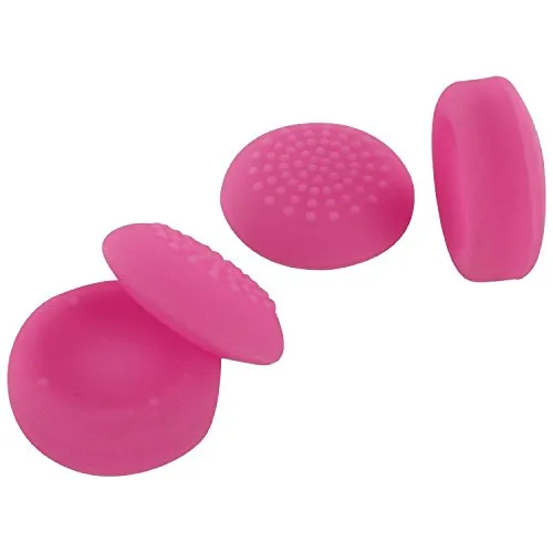 Assecure concave & convex soft silicone thumb grips for Sony PS4. Analogue thumb stick non slip grip caps for Playstation 4 controller, pack of 4 - Pink