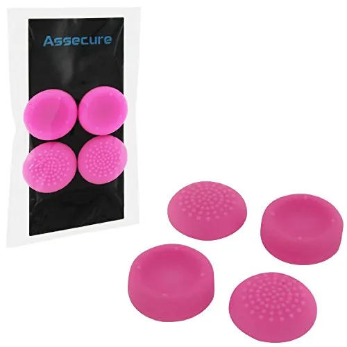 Assecure concave & convex soft silicone thumb grips for Sony PS4. Analogue thumb stick non slip grip caps for Playstation 4 controller, pack of 4 - Pink