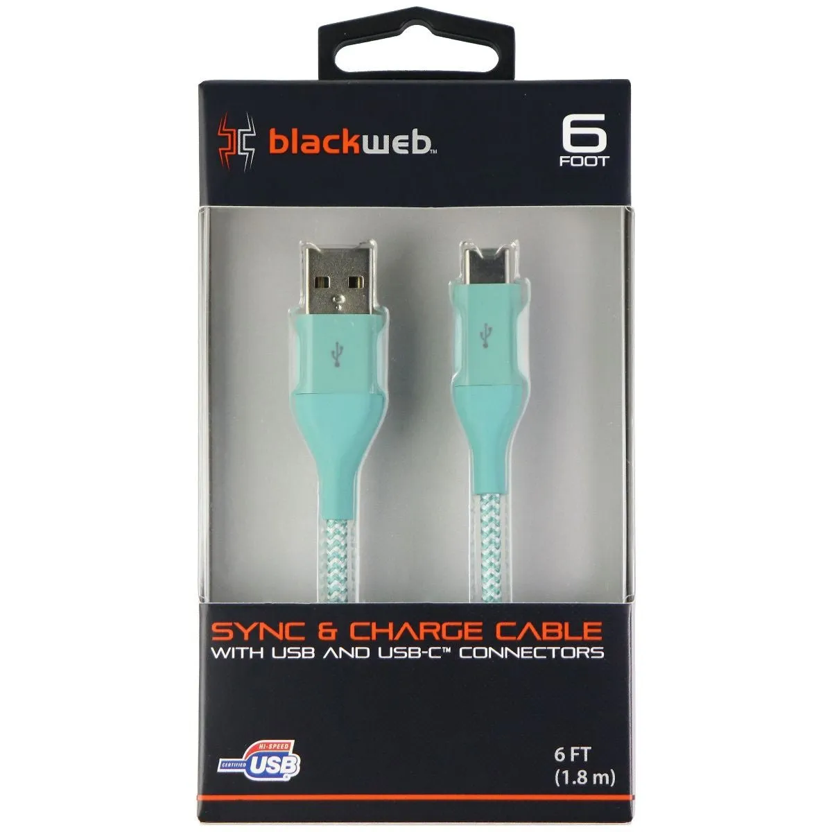 Blackweb (6-Foot) USB to USB-C Charge/Sync Braided Cable - Teal / White