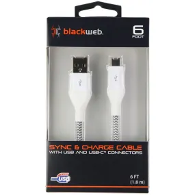 Blackweb (6-Foot) USB to USB-C Charge/Sync Braided Cable - White / Gray