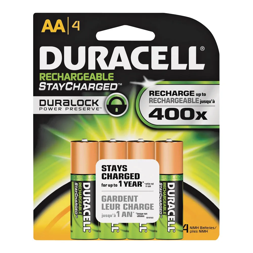 DURACELL 66155 Rechargeable Battery, 2000 mAh, AA Battery, Nickel-Metal Hydride