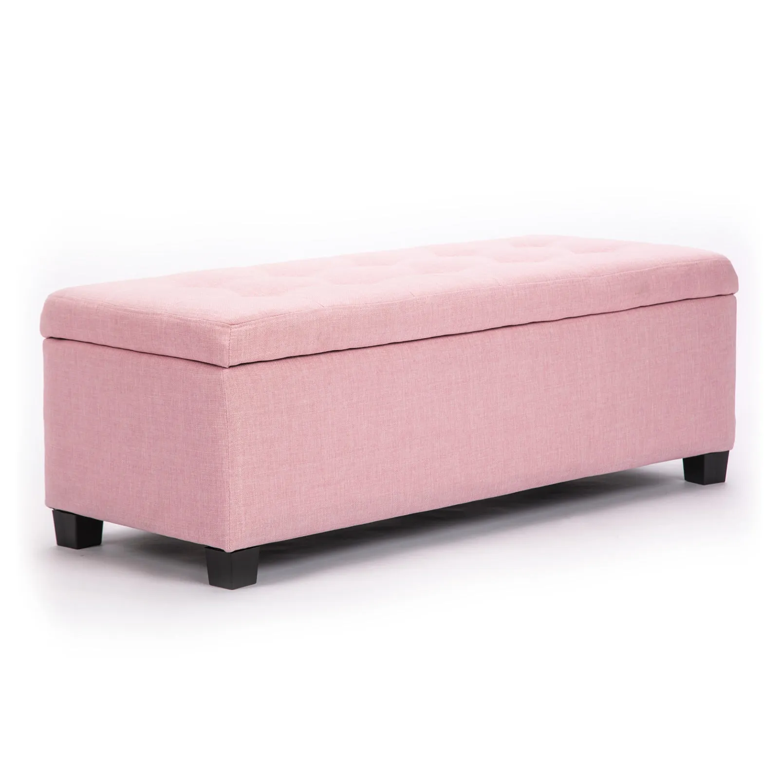 Faux Linen Storage Ottoman Stool 102cm w/ Soft Cushion Top