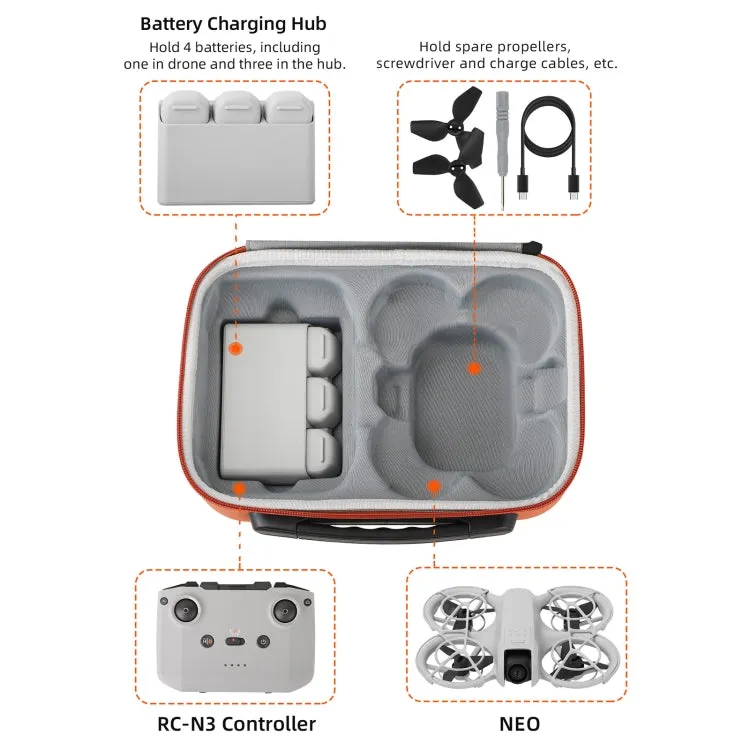 For DJI Neo Sunnylife Drone Batteries Kit Storage Case Box Suitcase(Black)