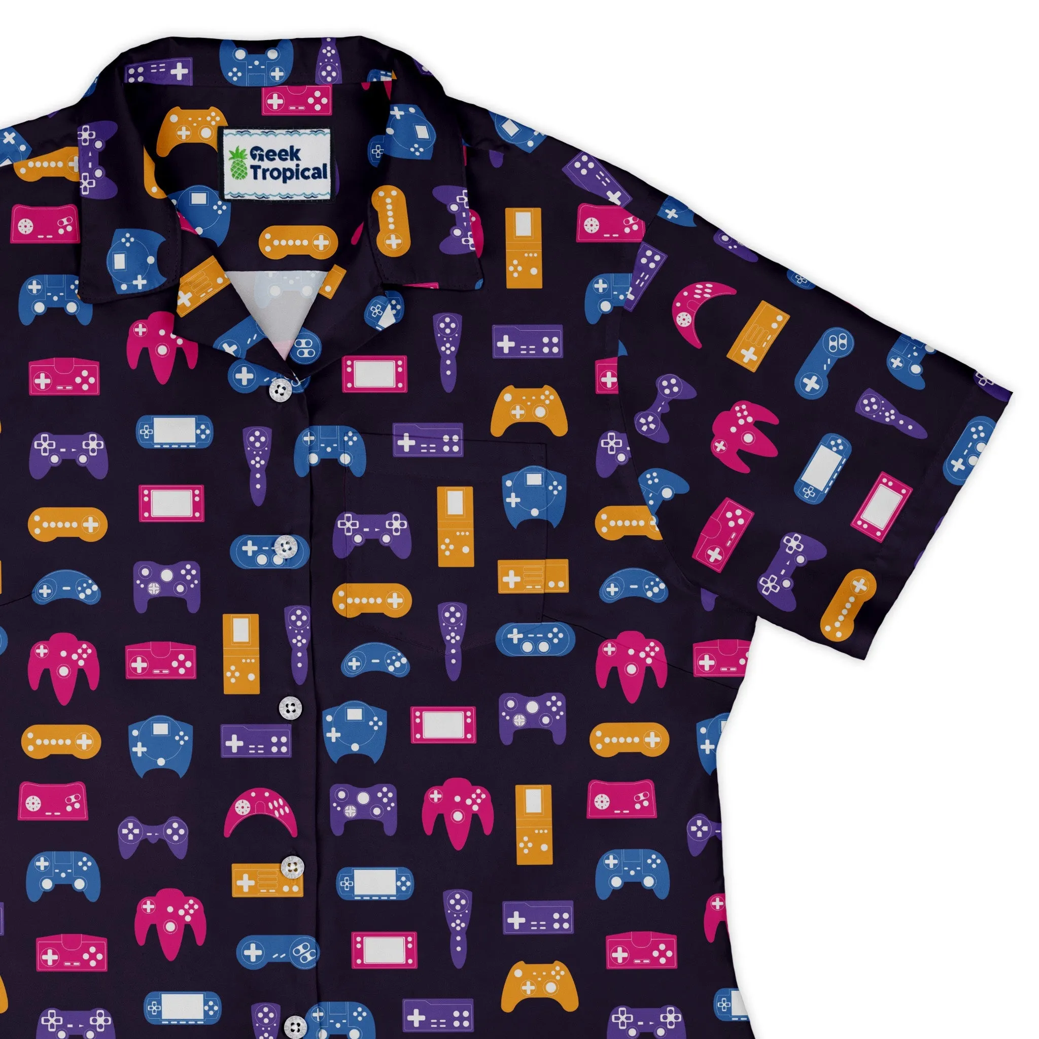 Game Controllers Purple Video Game Curvy Button Up Shirt