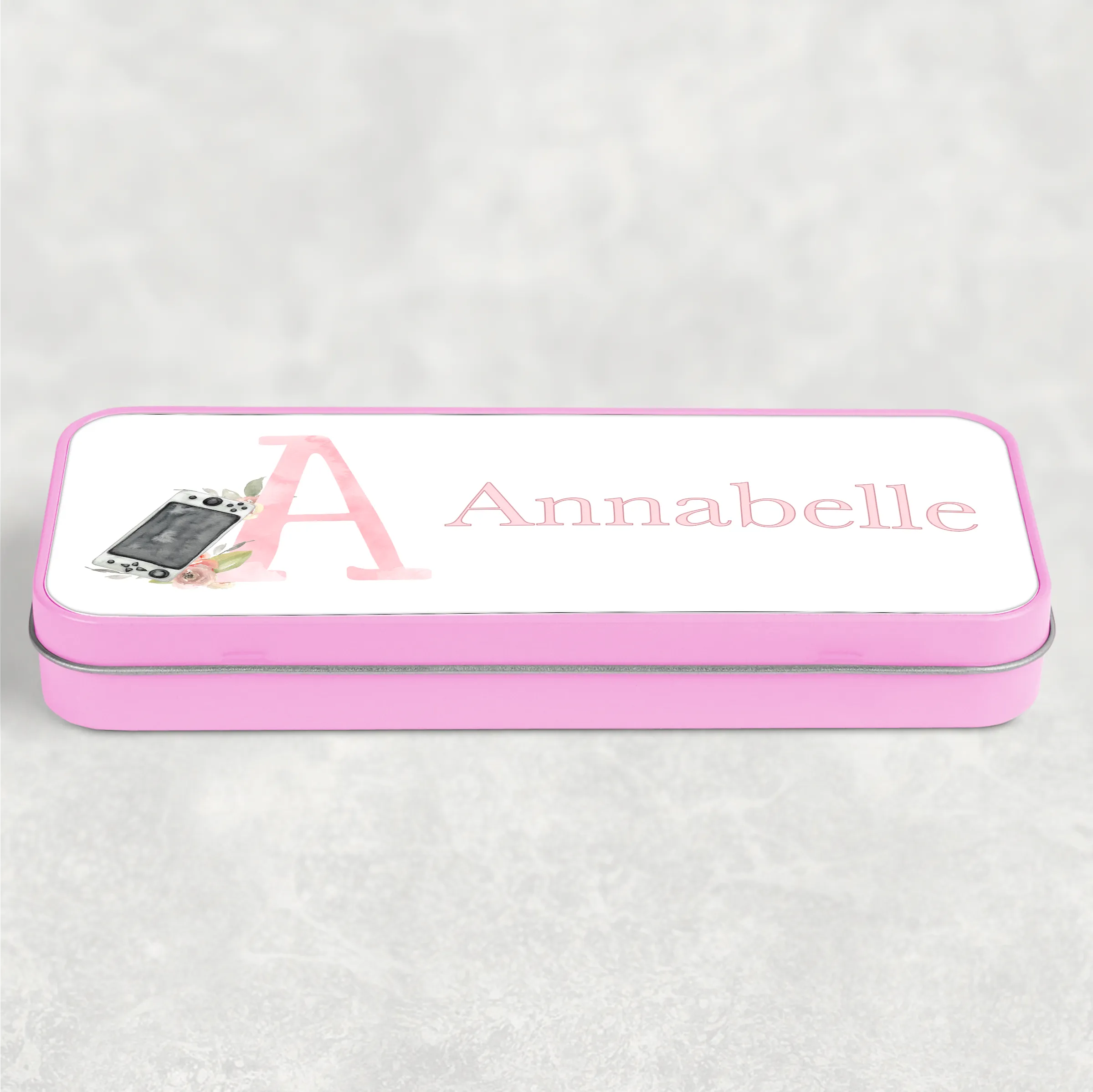 Gamer Pink Alphabet Personalised School Pencil Tin