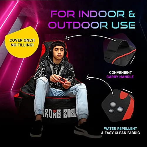 Gaming Bean Bag Chair cover only for Adults With High Back Black Red