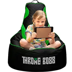 Gaming Bean Bag Chair Kids Cover Only No Filling With High Back Teens and Kids Black/green