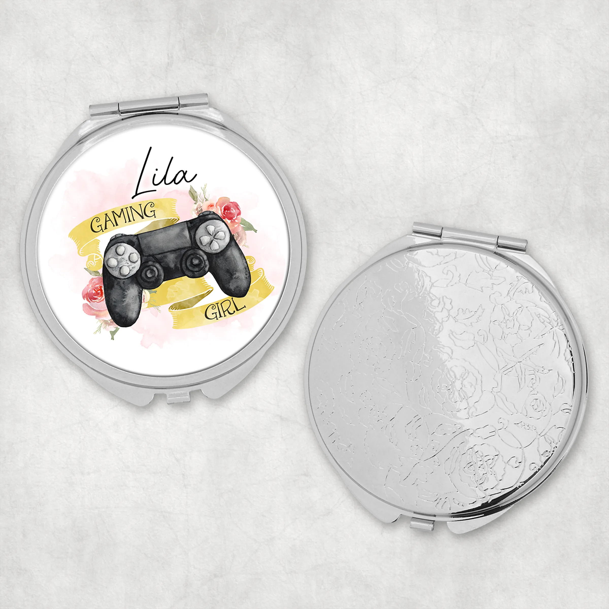 Gaming Girl Controller Personalised Compact Pocket Mirror