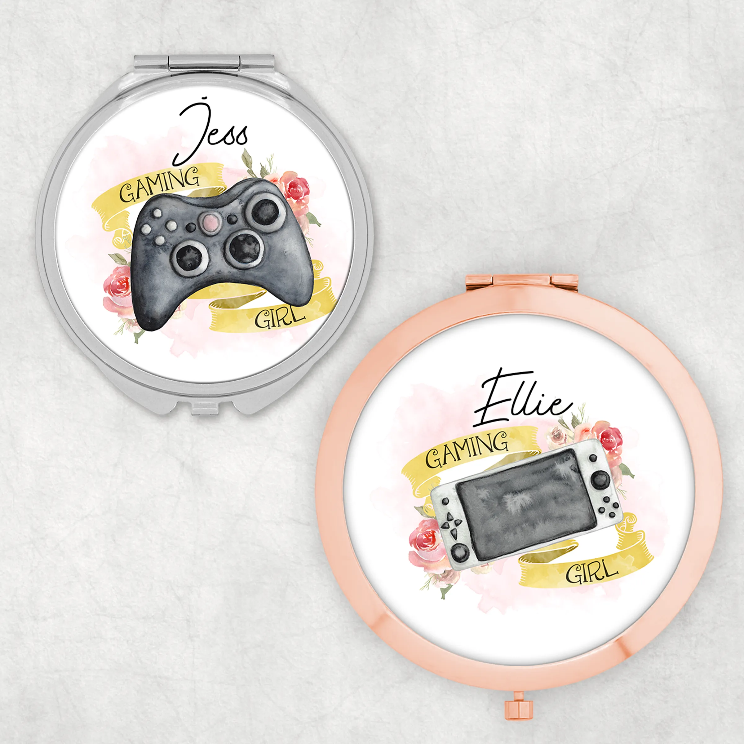 Gaming Girl Controller Personalised Compact Pocket Mirror