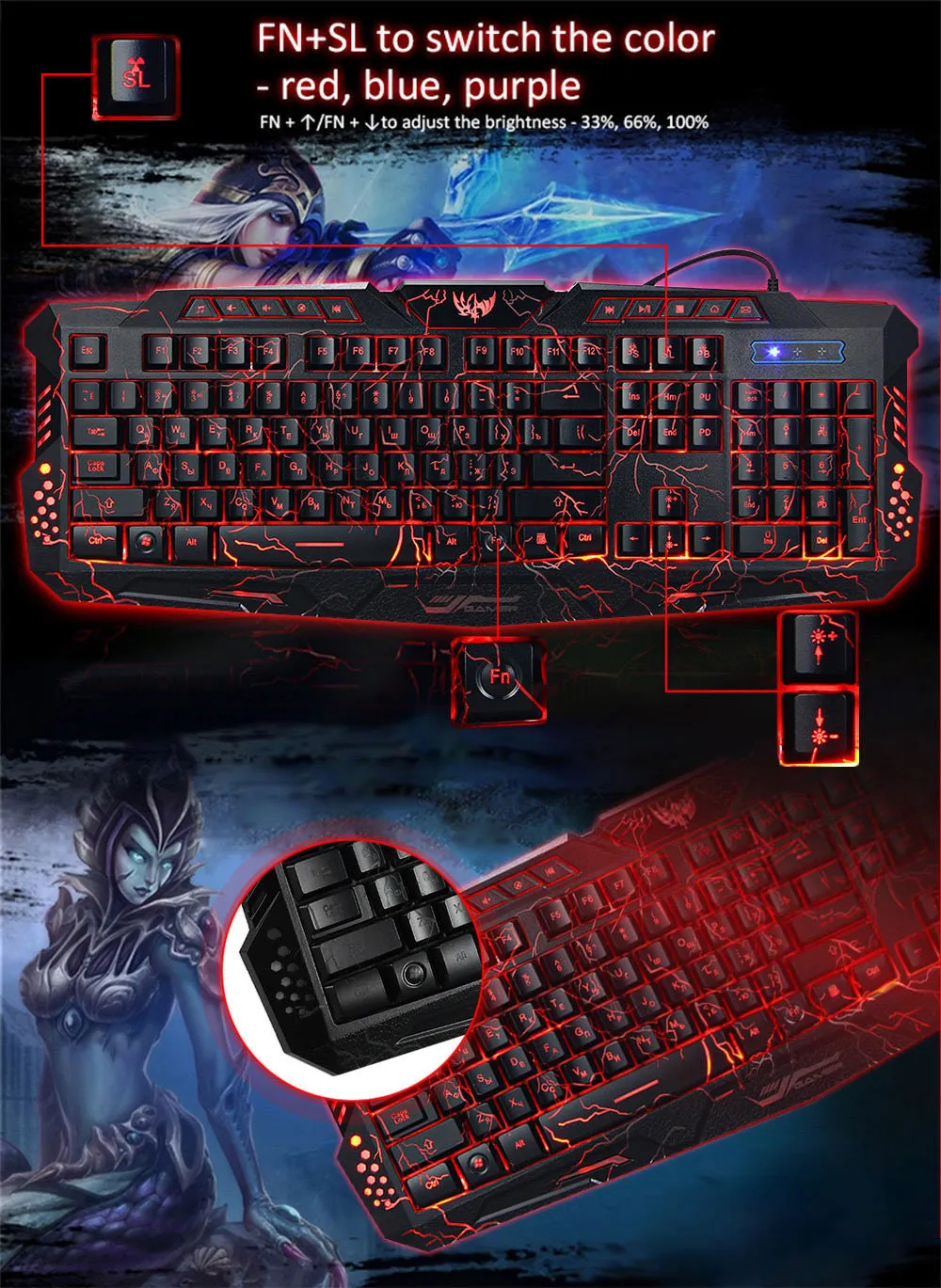 Gaming Keyboard with LED Backlight