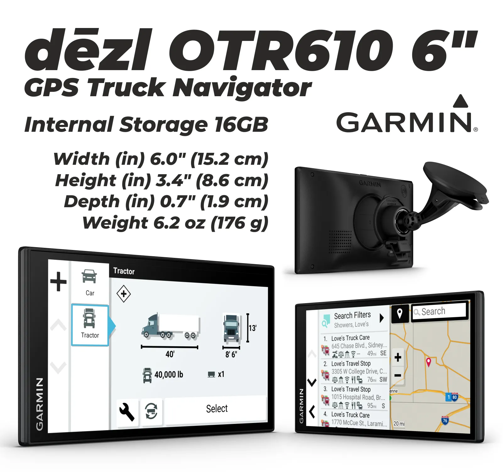 Garmin dezl OTR610 Series Easy-to-Read GPS Truck Navigator