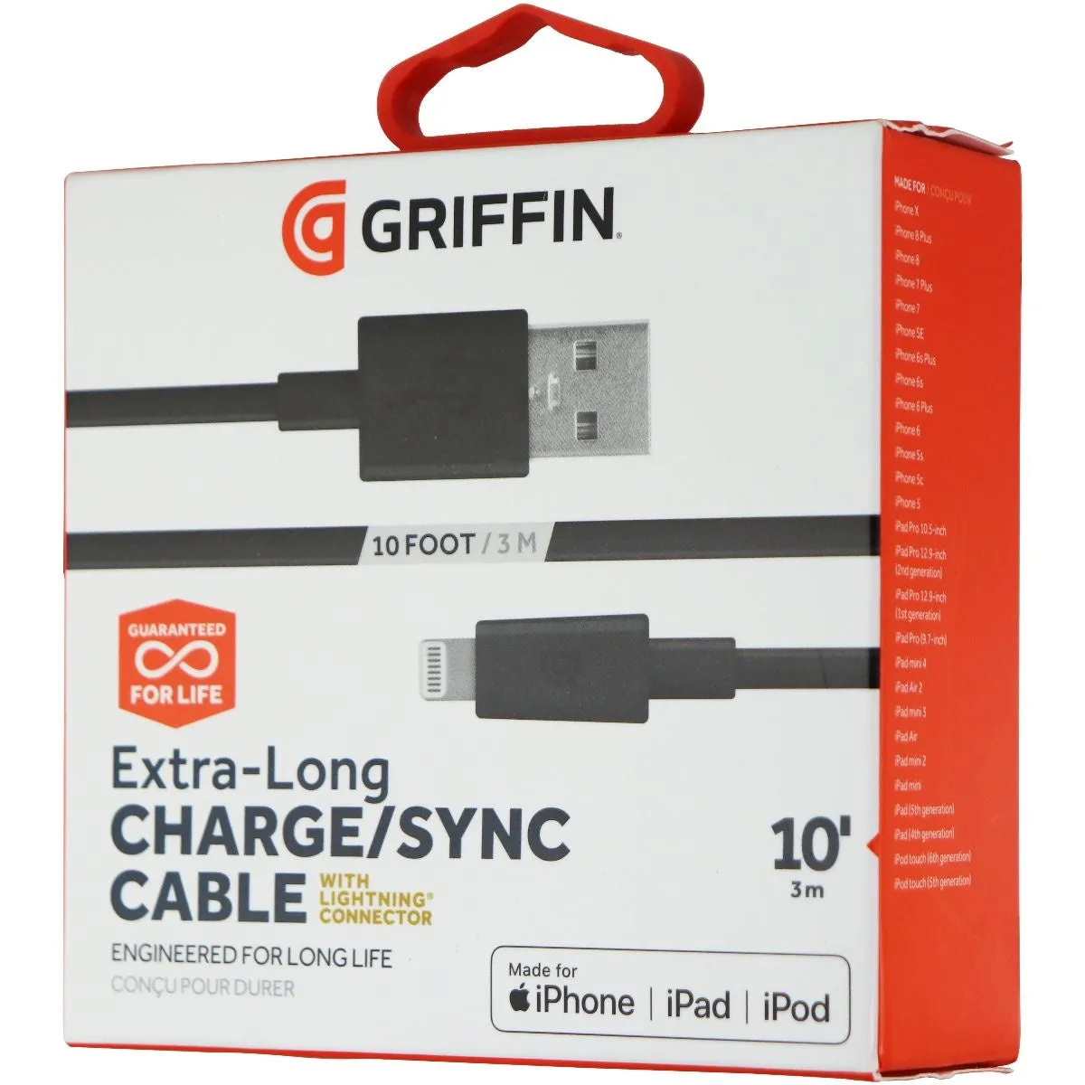 Griffin (GC36633-3) 10ft USB Cable for iPhones - Black