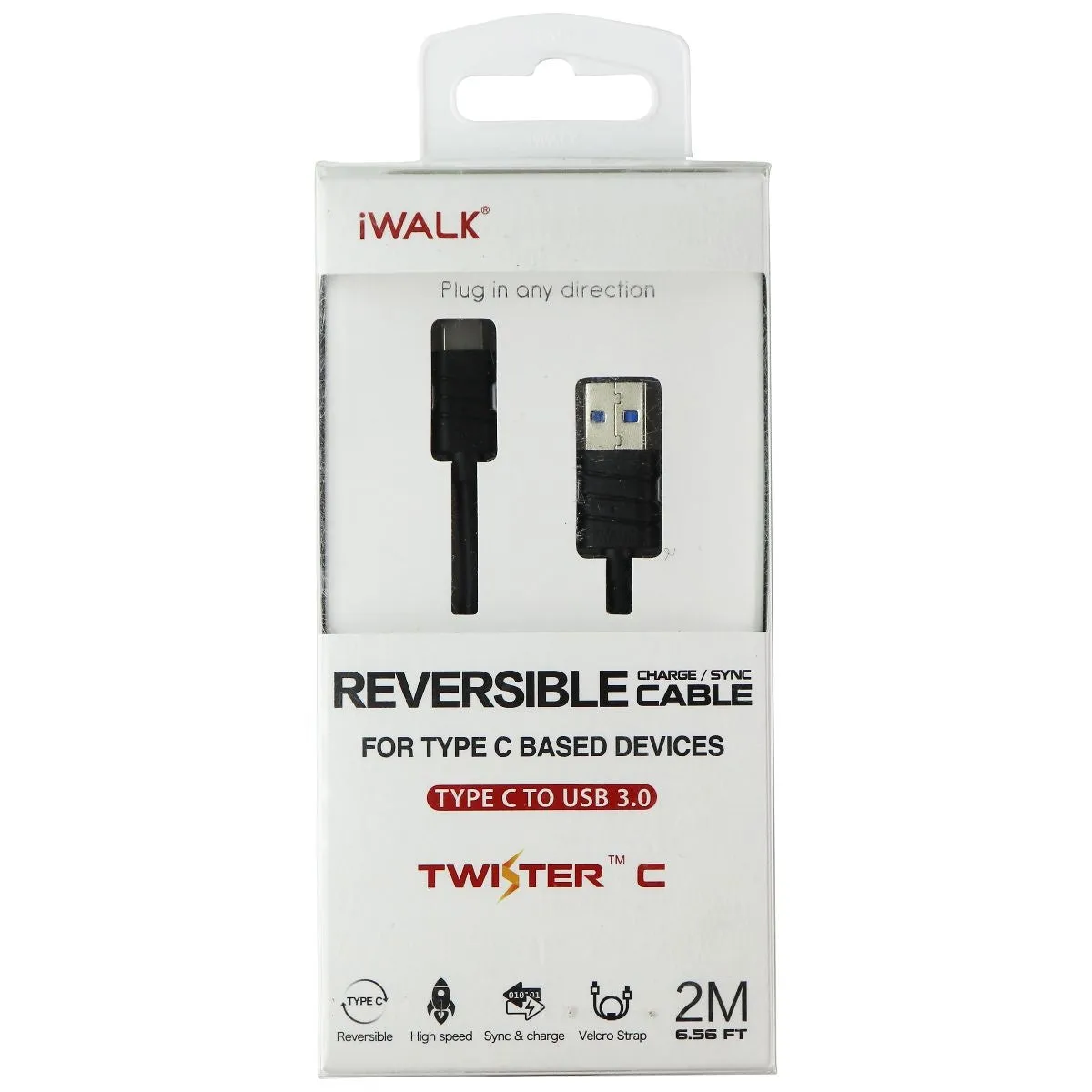 iWALK Reversible Charge & Sync USB-C to USB 3.0 Cable (6.6FT) - Black