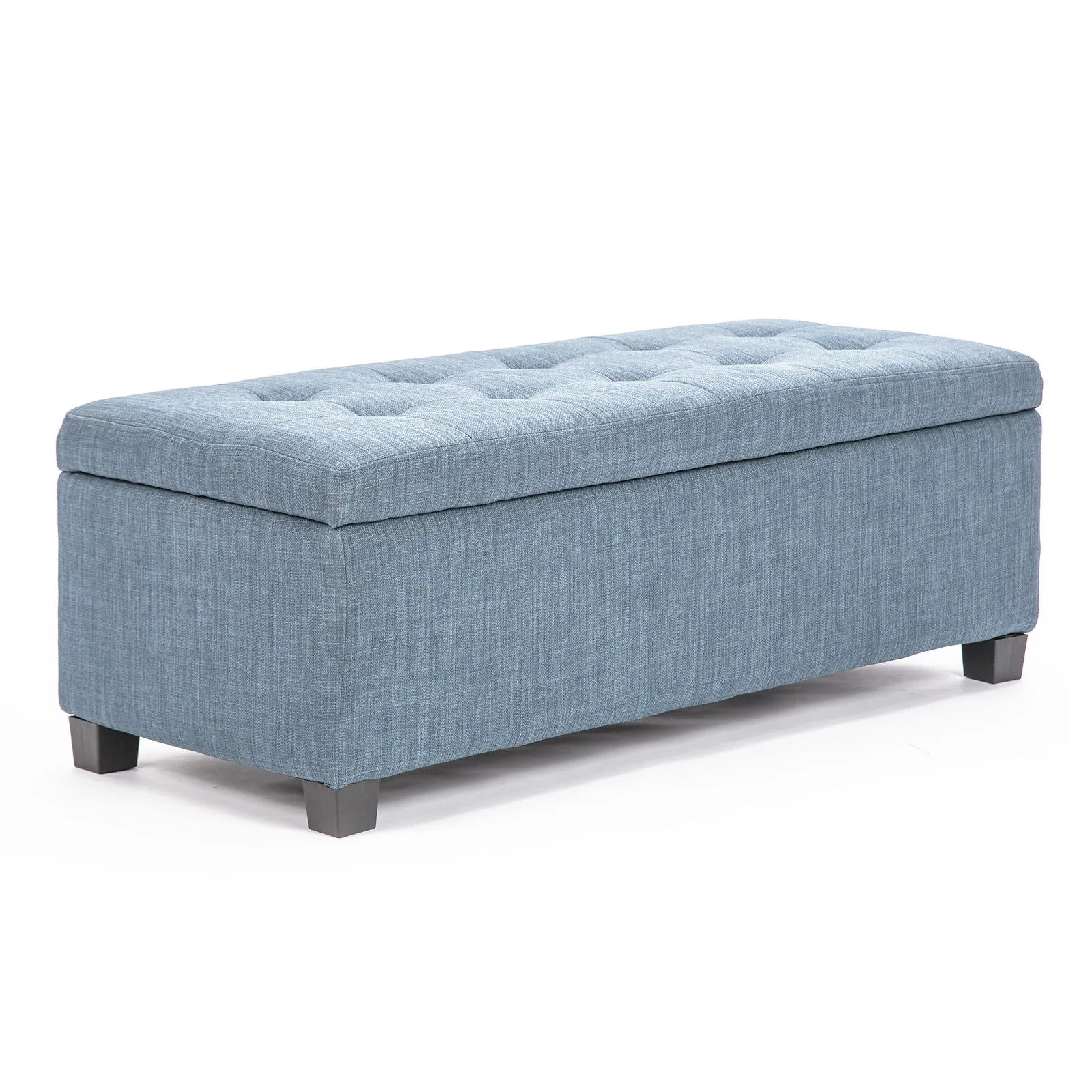 Luxurious Fabric Storage Ottoman Stool, 102cm Grey Blue, La Bella