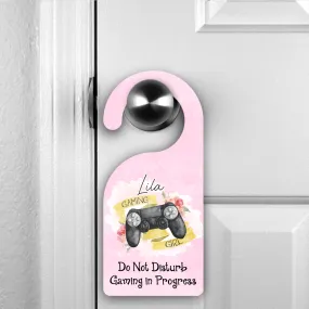 Personalised Gamer Girl Do Not Disturb Room Door Hanger Gaming in Process