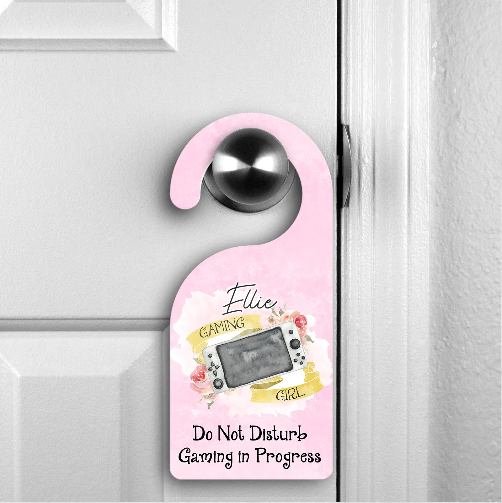 Personalised Gamer Girl Do Not Disturb Room Door Hanger Gaming in Process