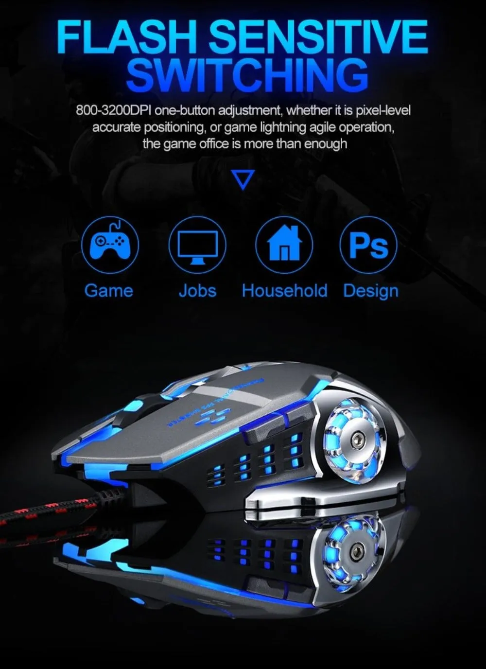 Professional 8D  3200DPI Adjustable Wired Optical LED Gaming Mouse