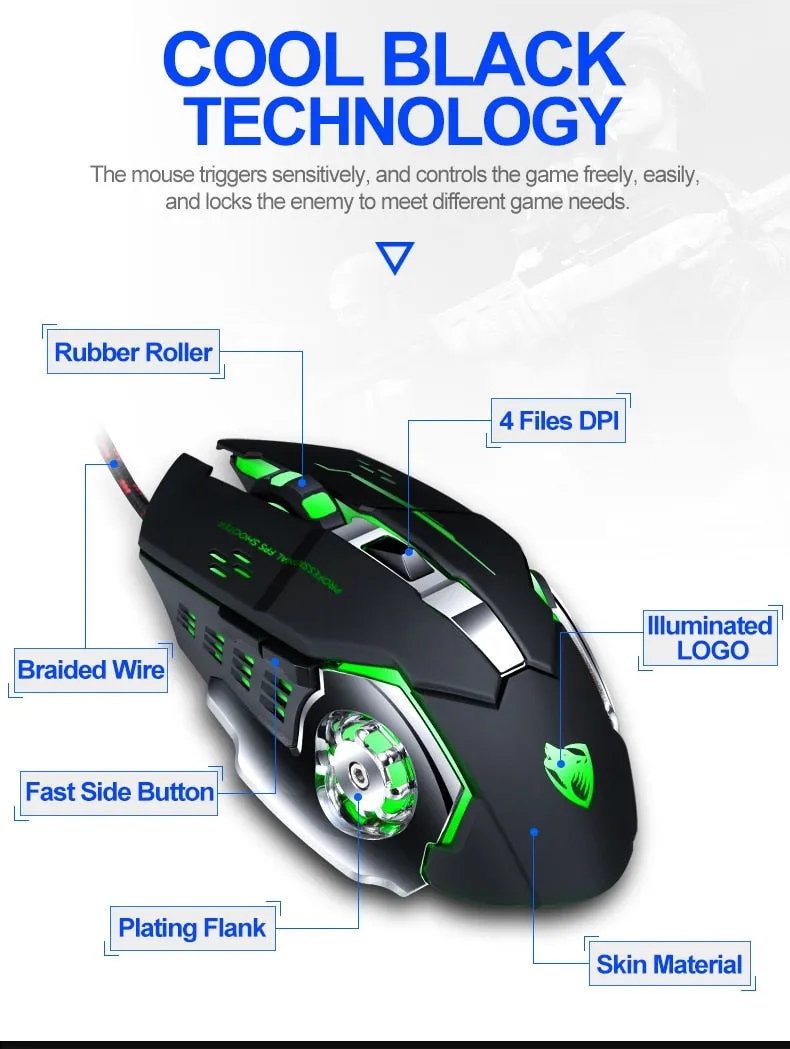 Professional 8D  3200DPI Adjustable Wired Optical LED Gaming Mouse