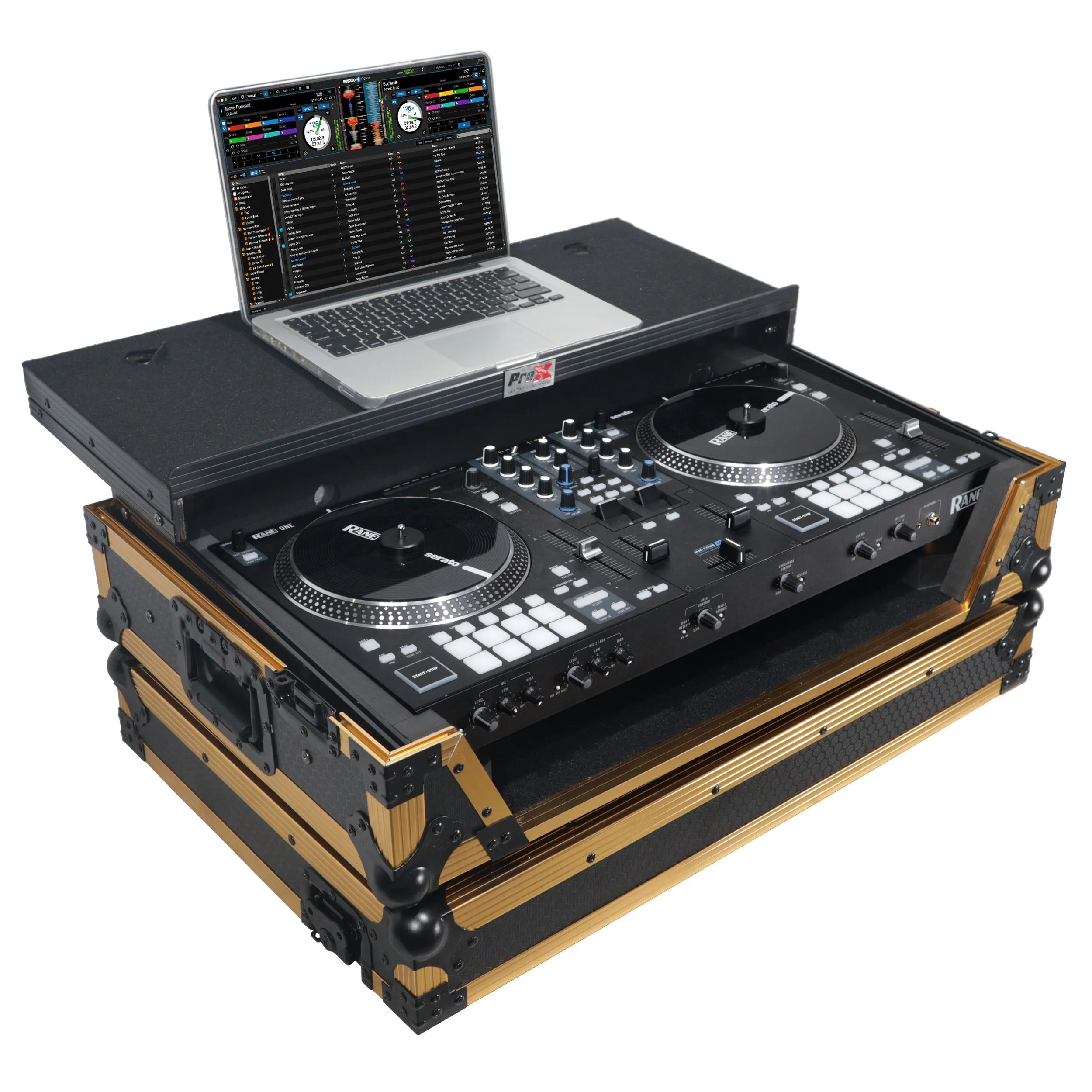 ProX XS-RANEONE WLT FGLD ATA Flight Style Road Case for RANE ONE DJ Controller with Laptop Shelf in Limited Edition Gold