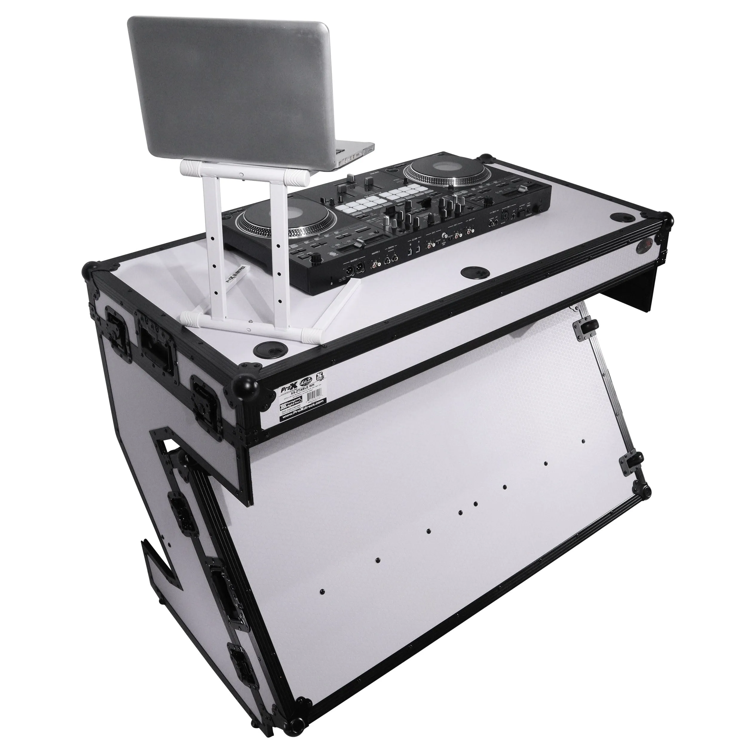 ProX XS-ZTABLE WH DJ Z-Table® Workstation | Flight Case Table Portable with Handles and Wheels Black and White Finish