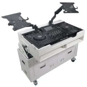 ProX XZF-UCXXWHITE Flip-Ready Hydraulic DJ Flight Case For Pioneer DDJ-REV7 XDJ-XZ DDJ-1000 SZ2 SX3 with Wheels and 2x Laptop Trays White Finish