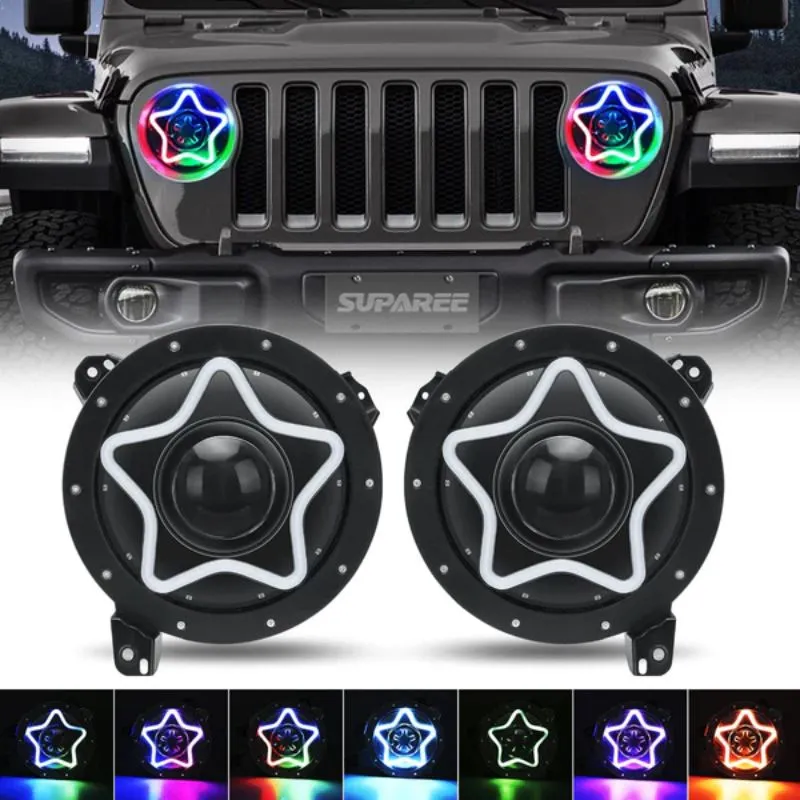 Suparee 9" Jeep RGB LED Headlights with New Star Halo for Gladiator JT &  Wrangler JL JLU