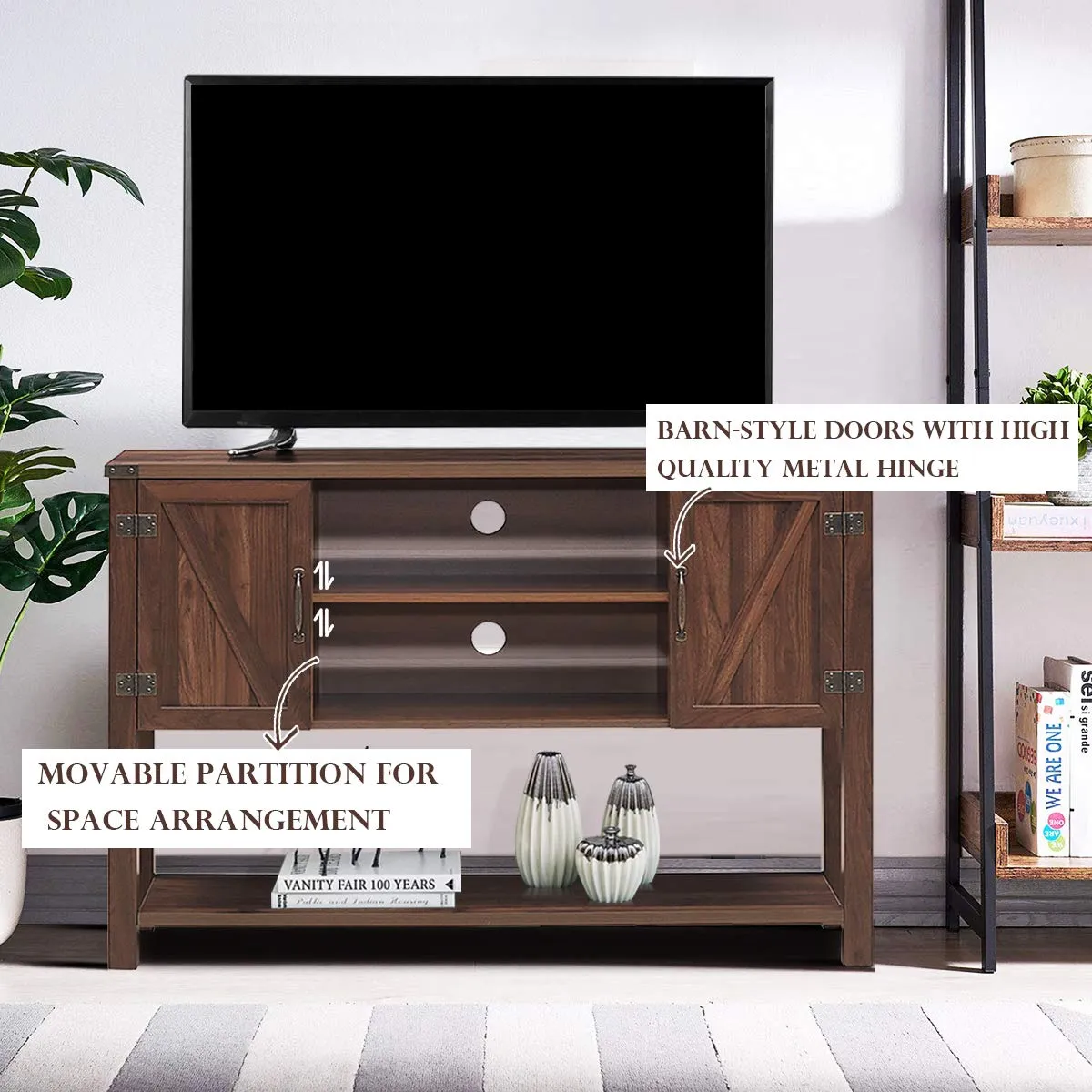 Tangkula TV Stand up to 60 Inches TVs, Modern Entertainment Center Stand with 2 Side Door Cabinets