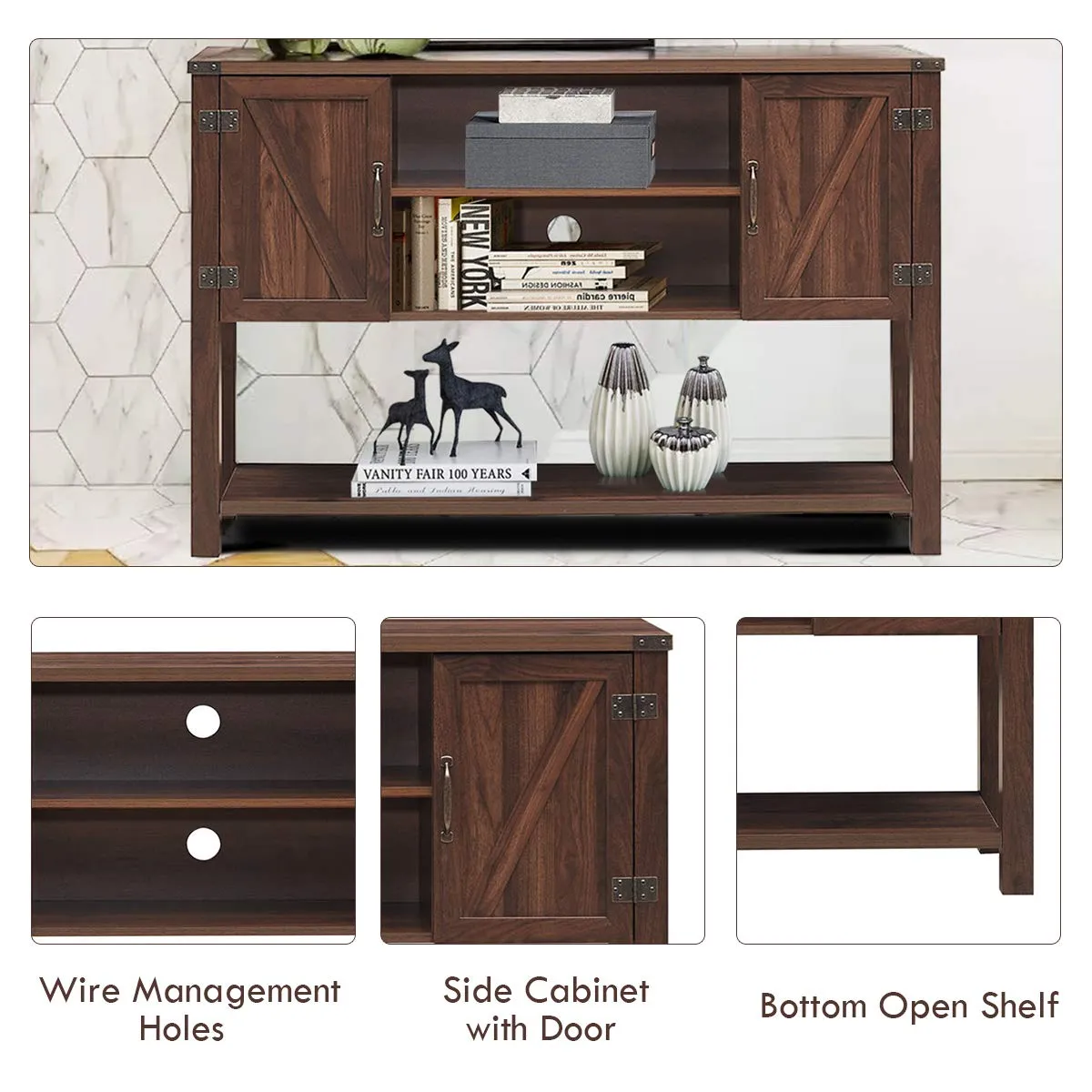 Tangkula TV Stand up to 60 Inches TVs, Modern Entertainment Center Stand with 2 Side Door Cabinets