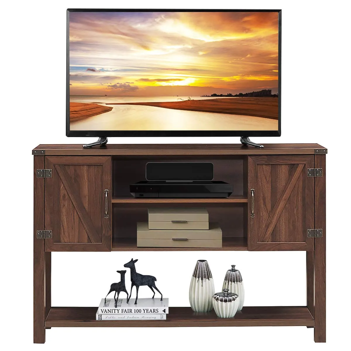 Tangkula TV Stand up to 60 Inches TVs, Modern Entertainment Center Stand with 2 Side Door Cabinets