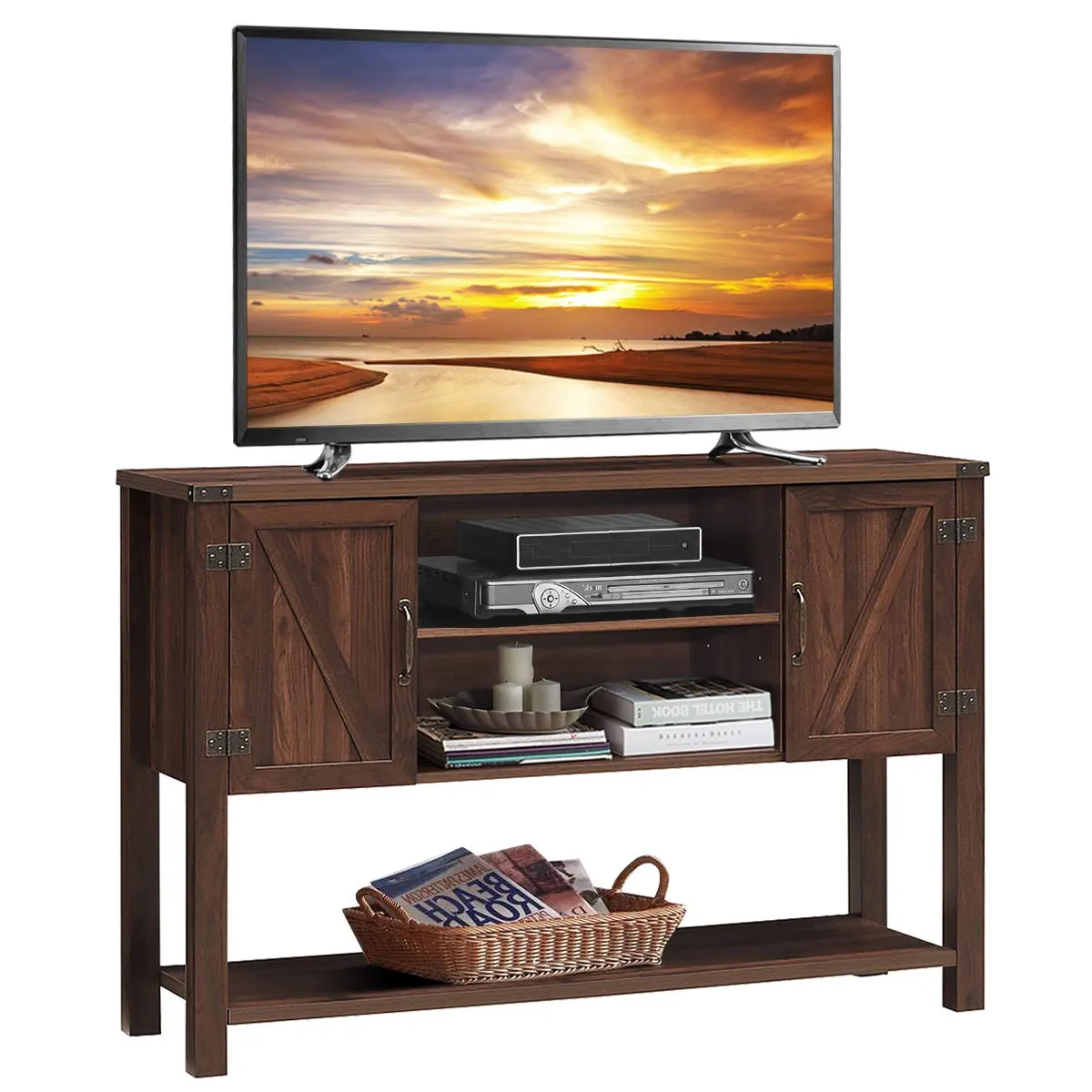 Tangkula TV Stand up to 60 Inches TVs, Modern Entertainment Center Stand with 2 Side Door Cabinets