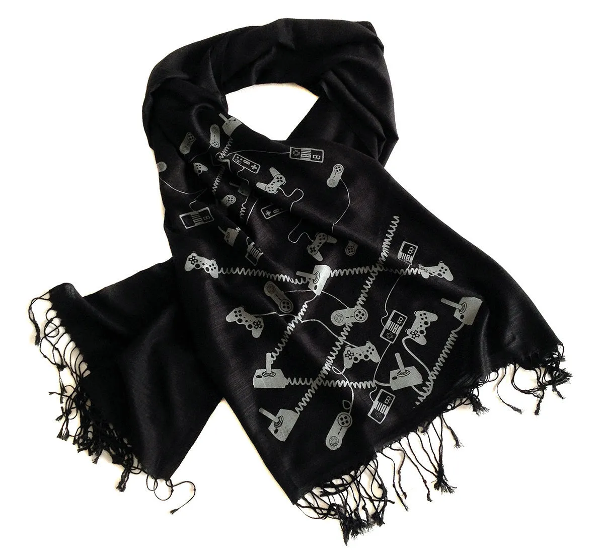 Video Game Controllers Scarf. Linen-weave pashmina