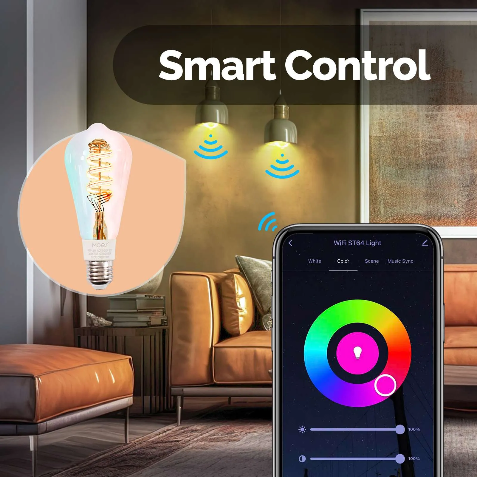 WiFi E27 Smart Edison LED Light Bulbs 16 Million RGB Color Changing 2700K-6500K Dimmable