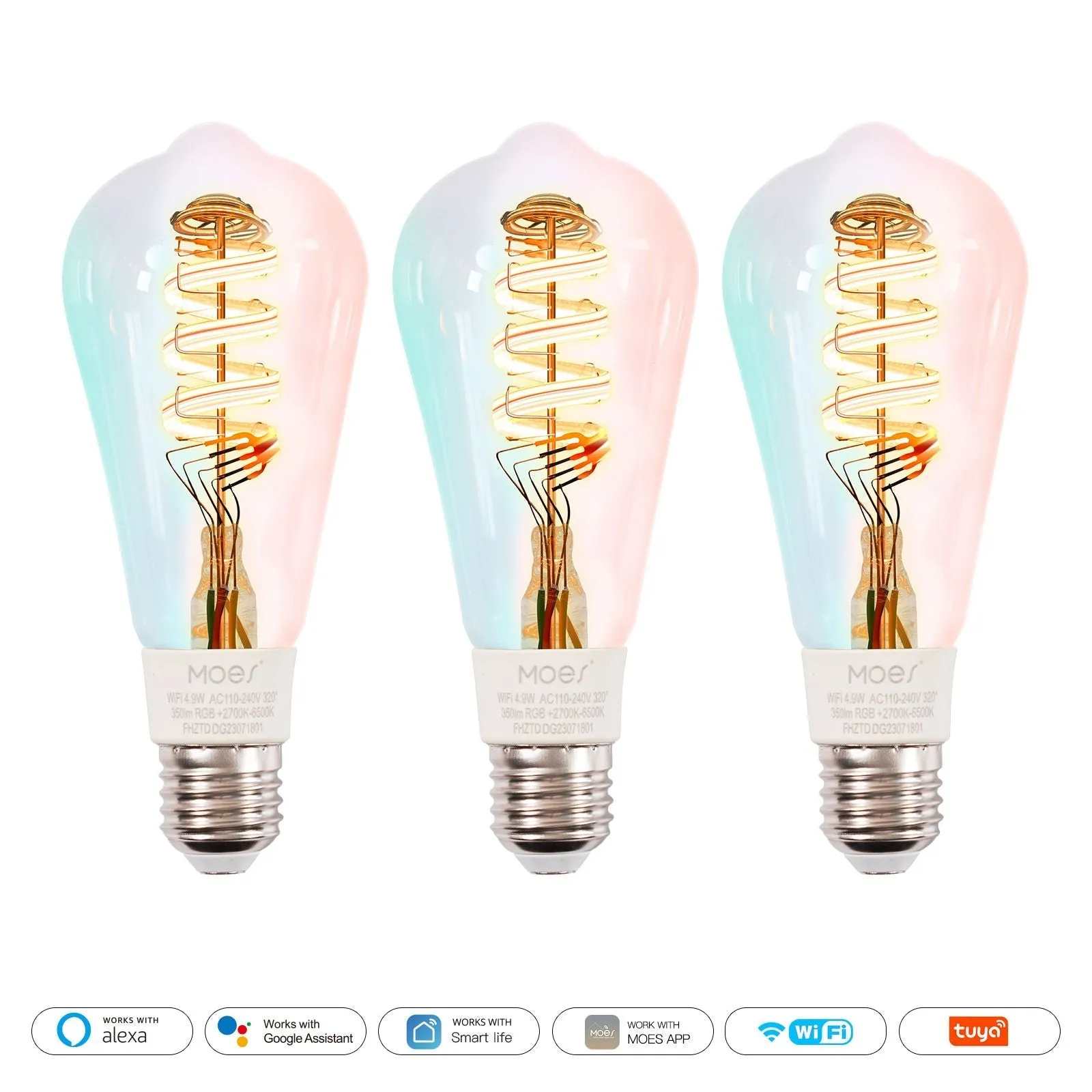 WiFi E27 Smart Edison LED Light Bulbs 16 Million RGB Color Changing 2700K-6500K Dimmable