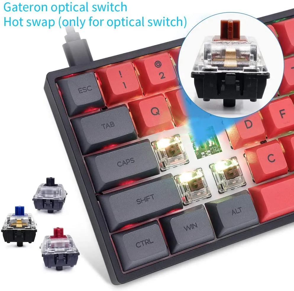 Wired 60% Mechanical Keyboard, 64 Keys RGB Backlit